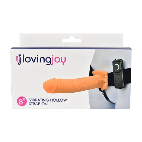 Loving Joy 8 Inch Vibrating Hollow Strap On Vanilla
